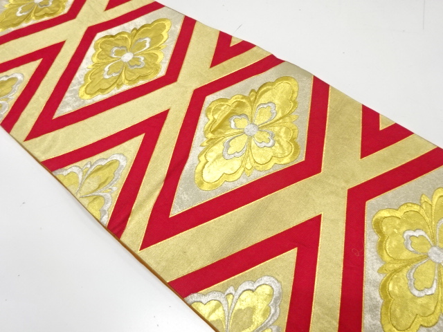 JAPANESE KIMONO / ANTIQUE FUKURO OBI / SILK / WOVEN RHOMBUS